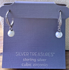 Silver Treasures Sterling Silver CZ Dangle Earrings 1"