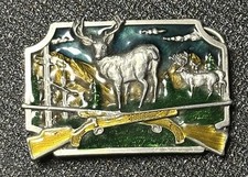 Buck Deer Hunting Rifle Sportsman Belt Buckle S10 Siskiyou Pewter 1982 USA Resin