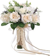Wedding Bouquets Large for Bride Bridesmaid,White Champagne Artificial Roses
