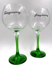 2 x Tanqueray Gin Large Gin Glass Glasses Balloon Shape Green Stem Pub Man Cave