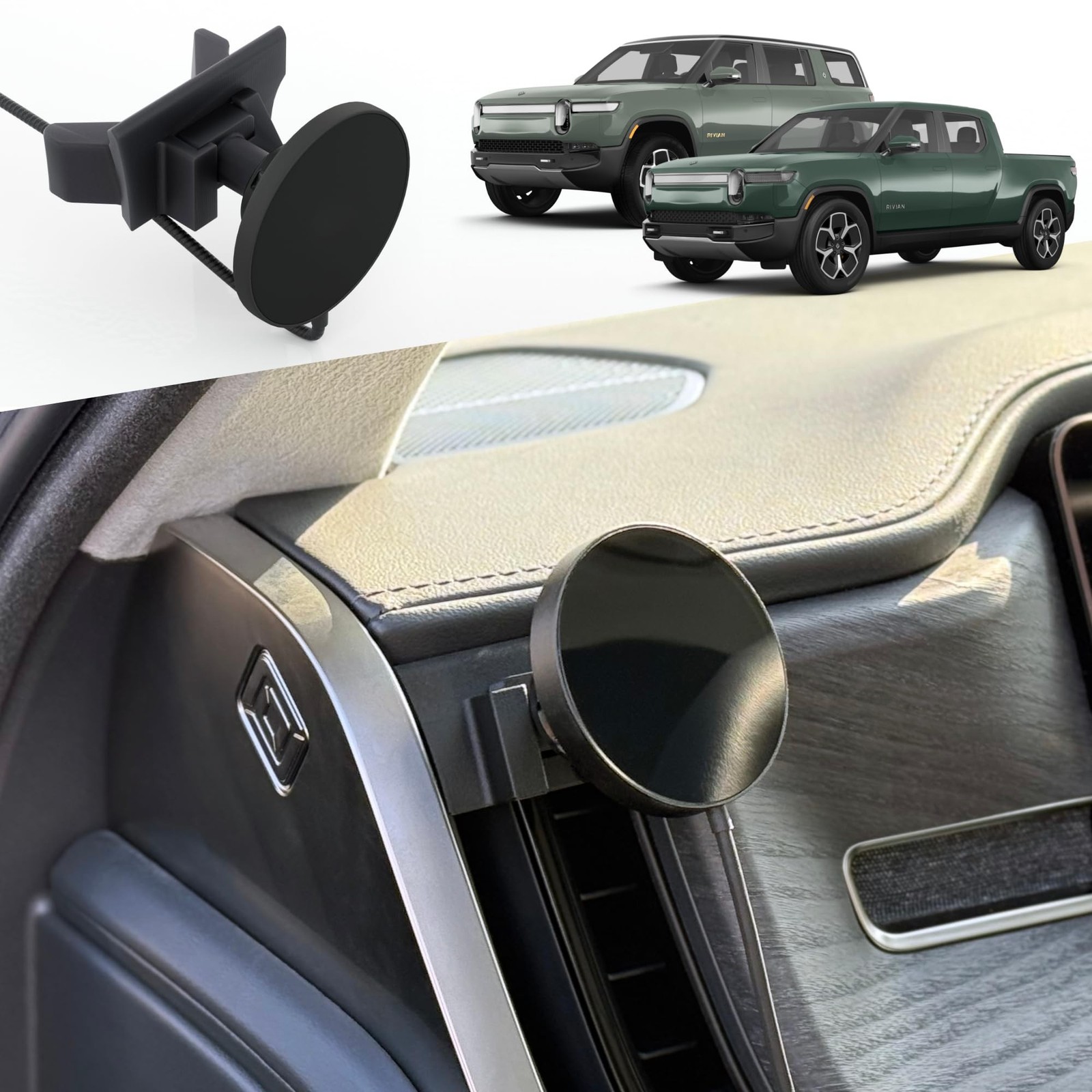 TWRAPS Dashboard Phone Holder (Magnetic Charger) for Rivian R1S & R1T, Compat...