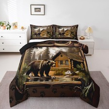 Feelyou Kids Bear Comforter Set King Size Rustic Cabin Lodge Bedding Set