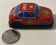 Small Taiwan Tin Friction Car Fire Department FD Tin Toy VTG Works