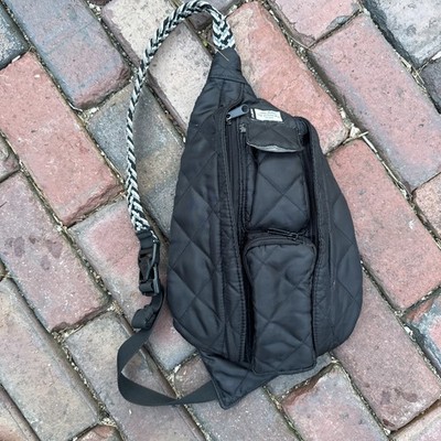 KAVU Rope Puff Sling Bag Black Quilted Backpack Travel bag
