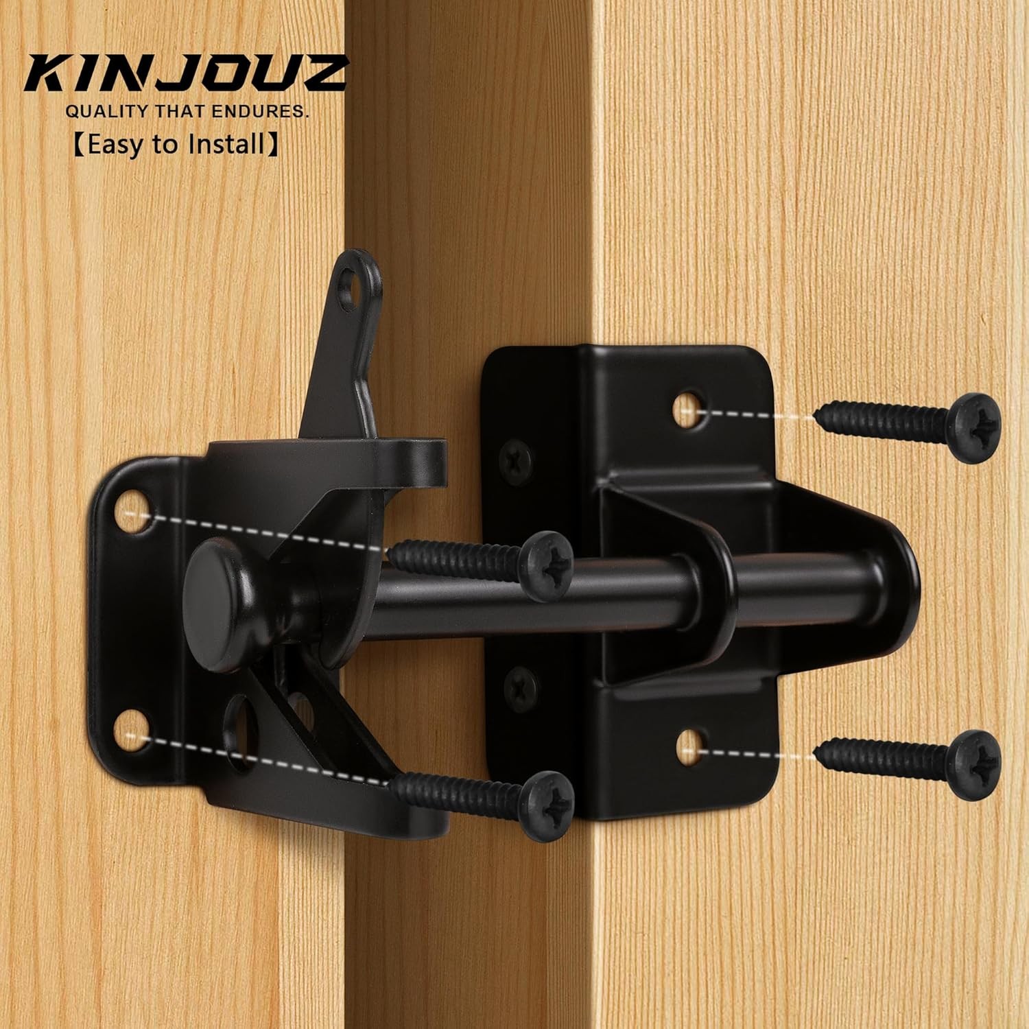 Self-Locking Heavy Duty Automatic Gate Latch for Wood/Metal Fence, Black