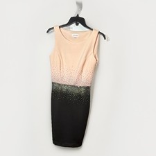 Calvin Klein Beige Black Satin Polka Dot Beaded Sheath Sleeveless Dress 2
