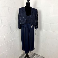 R M NWT 2-Piece Dress Jacket Blue Sequin Lace Chiffon Mother of Bride Groom 18W