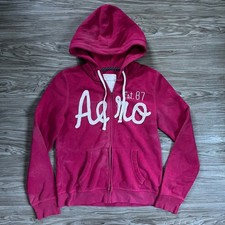 Y2K Aeropostale Womens Full Zip Hoodie Pink Y2K Chenille Logo Sweatshirt Large