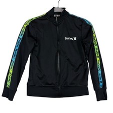 Hurley Jacket Kids 8 Black Track Full Zip Logo Tape Stripe Athletic Training