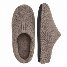 Bombas - Sunday Slipper - Mens - Fluffy Sherpa - Mushroom Grey with Navy Letters
