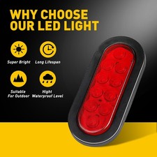 2Pcs 6" Oval Trailer LED Truck Stop/Turn/Tail Brake Light Mount Sealed Super Red