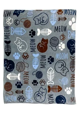 Kitty Paws 50x60in Gray Soft Plush Cat Pet Bedroom Sofa Couch Throw Blanket