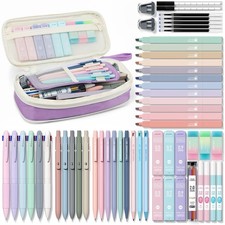 56 PCS Aesthetic School Supplies with Pencil Case, 6 Multicolor Pen, 12 Paste...