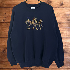 Vintage Maui Hawaii Embroidered Crewneck Sweatshirt XL 90s Y2K Blue Pullover