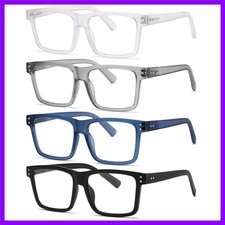 Oversized Reading Glasses for Men - 4 Pack Classic Square Large TR Frame Readers