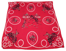 Vintage 1950s Swagger Bandana Red Bronco Cowboy Rodeo Horse Corral Rope 24x25