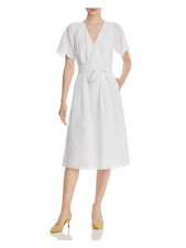 JOIE Womens Shirt Dress Midi Cotton Short Sleeve V Neck Wear To Work
