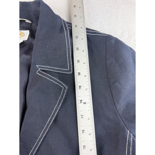 Talbots Petites Irish Linen Navy Blue Blazer Jacket White Stitching Size 8 - Picture 6 of 9