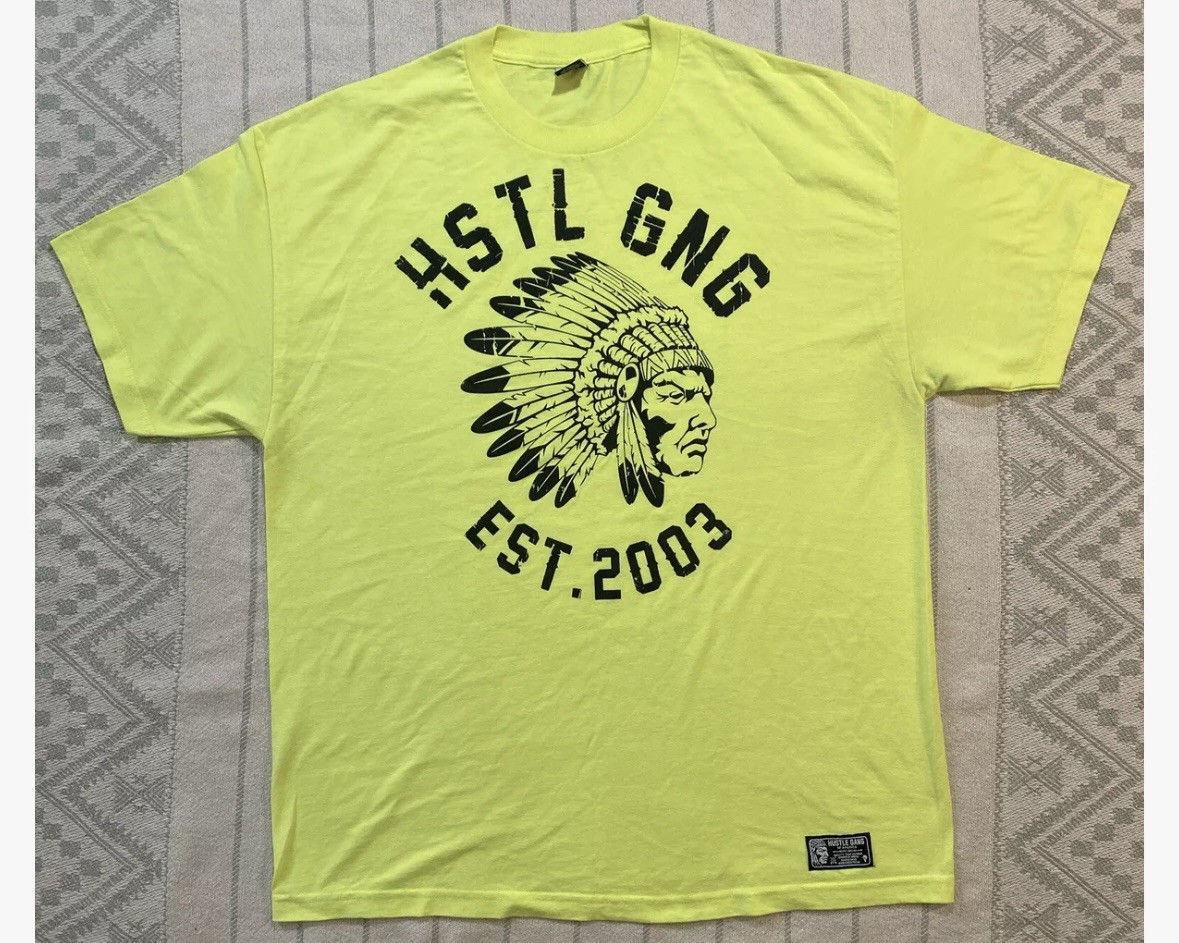 Hustle Gang HSTL GNG Indian Head T Shirt 2XL Yellow Neon T.I. Rap Tee Mens