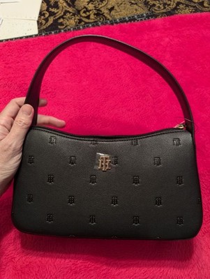 Tommy Hilfiger Black Monogram Shoulder Bag Purse XW06255 Embossed Logo NWT