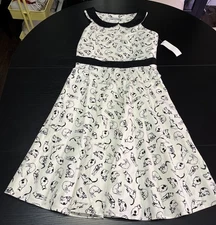 Eva Rose Dress Womens Fit N Flare A Line White w/Cat Postures-Large