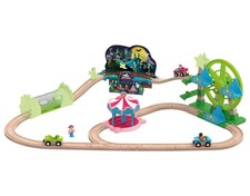 Lupilu Holzschienenbahn Freizeitpark Geisterbahn Licht Riesenrad Karussell