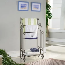 Kings Brand Furniture - Pewter Metal Freestanding Towel Rack Stand with Shelf