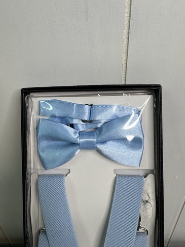 New Kid Boy ‘s Y back Suspender Light Blue adjustable clip on And Bowtie Formal - Picture 2 of 7