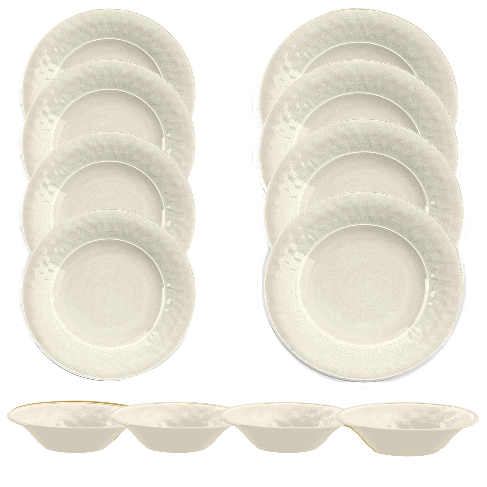 12 Piece Cream Crackle Glaze Melamine/Plastic Outdoor Dinnerware - Set for 4