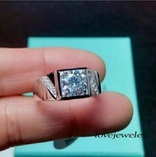 2CT Lab-Created Round Cut Cut Diamond Men's Engagement Ring 925 Sterling Silver