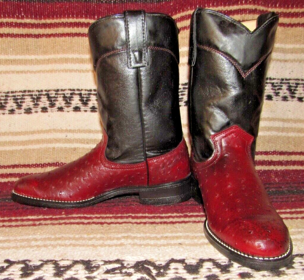 Mens Vintage Texas Brand Maroon Ostrich PRINT Cowboy Boots EE