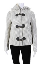 Leifsdottir Womens Check Print Long Sleeve Hooded Pea Coat White Gray Size 4
