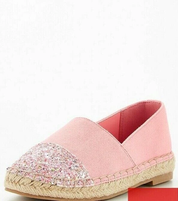 V by Very Girls Glitter Toe Cap Espadrilles Pink Size 2