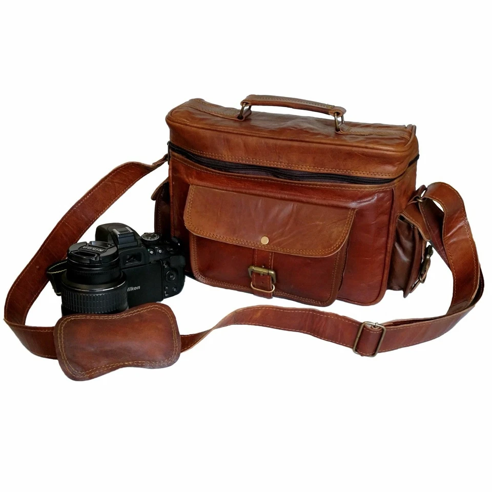 Bolso Mensajero de Cuero Cámara DSLR SLR Estuche Acolchado Cartera Bandolera Bolsos Foto 3 de 4