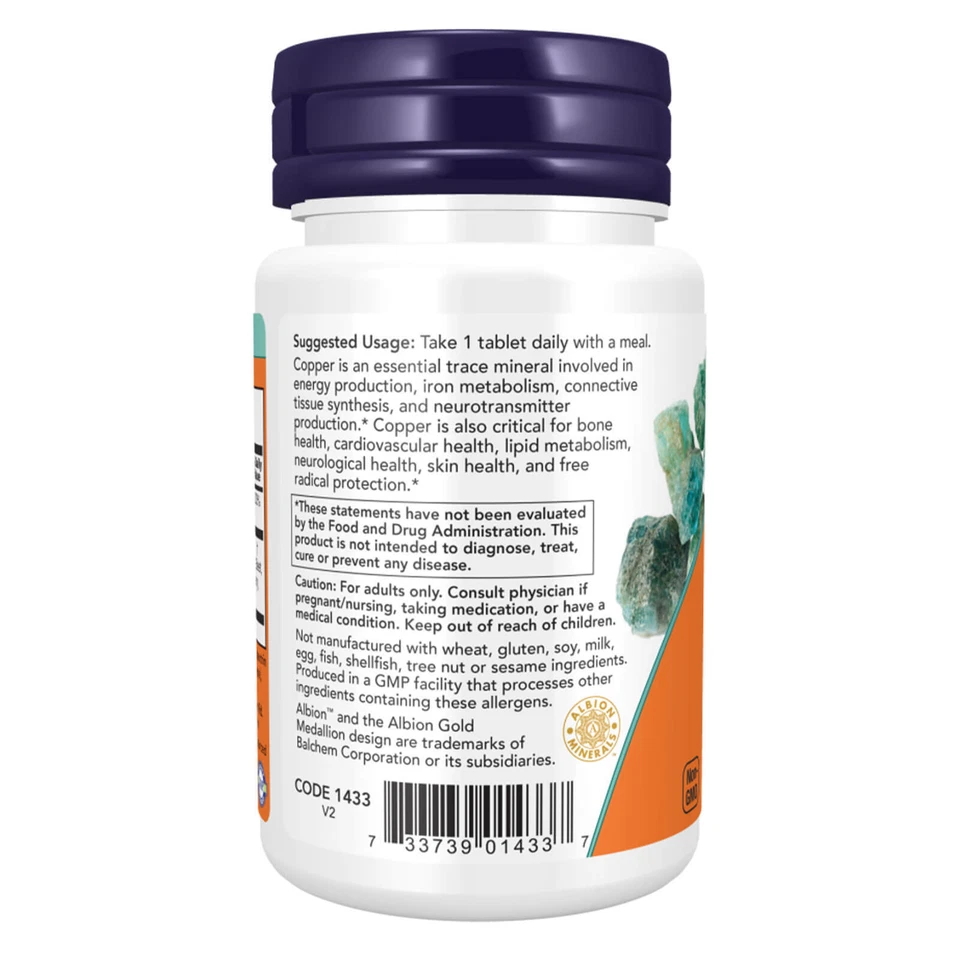 AHORA Glicinato de Cobre con Cobre Albión, 120 Comprimidos, Promueve la Salud Estructural Foto 3 de 4