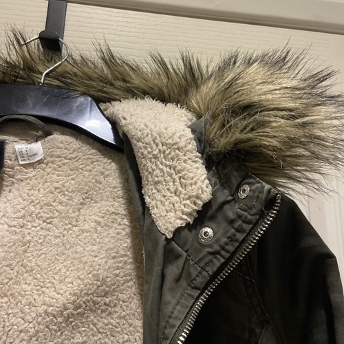 H&M divided parka jacket womens size 8 green canvas full zip green tailored - Picture 8 of 12
