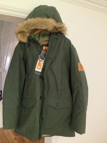 Men’s Timberland Waterproof Windproof Winter Fur Parka Coat Green 3XL