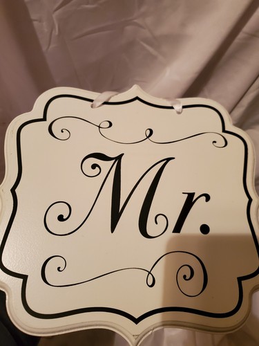 Mr and Mrs Wedding Reception Chair Signs Set of 2 shown - Picture 3 of 4