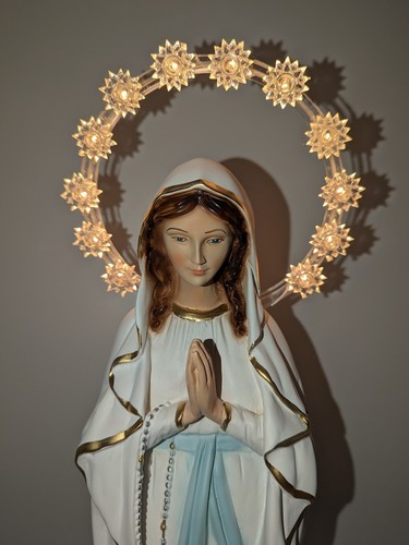 Statue de La Madonna de Lourdes Résine Alta CM 50 Avec Halo Lumineux - Photo 4 sur 8