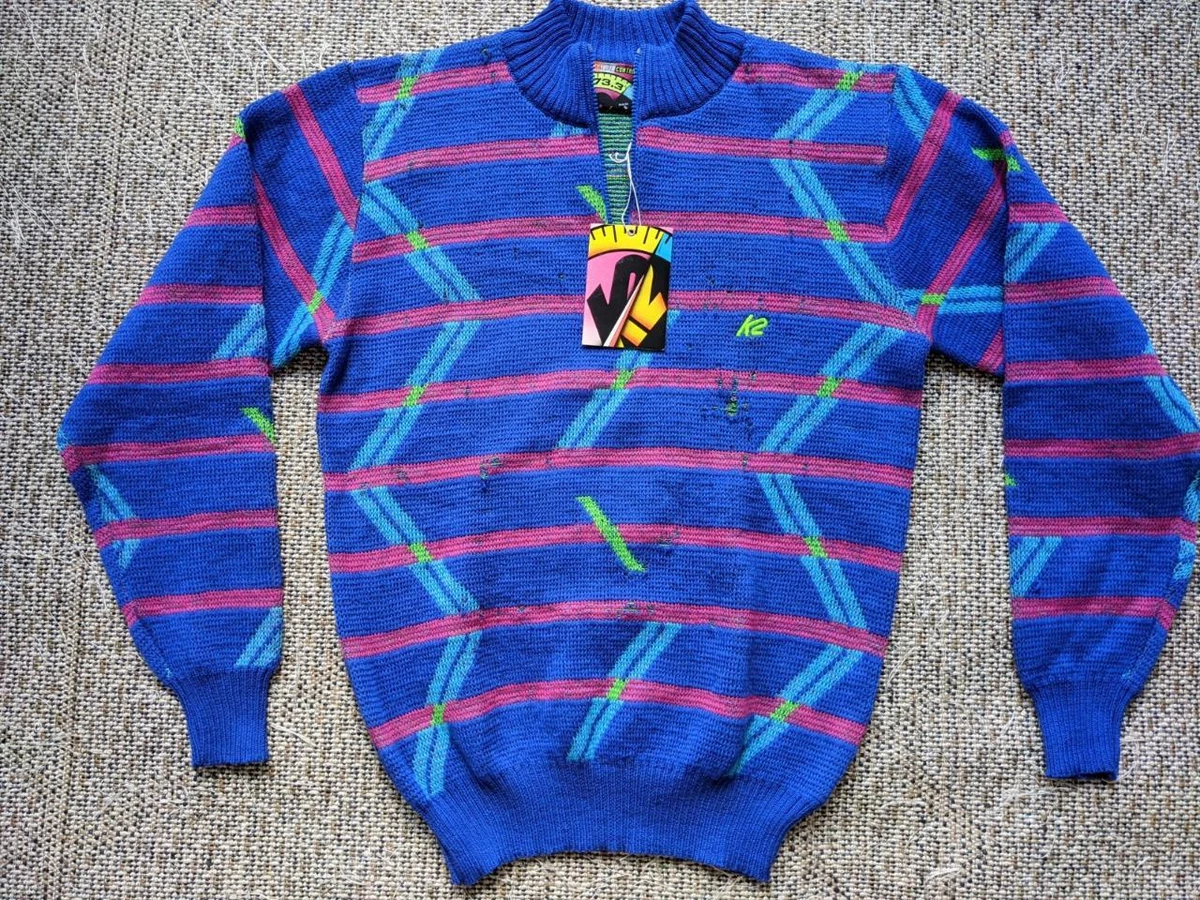 1980s 1990s vintage K2 ski sweater M knit 1/4 zip WOOL vail NOS