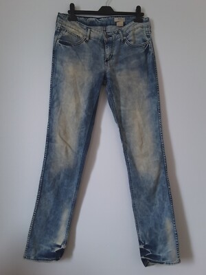 H&M SQIN FIT Women's Low Waist Slim Leg Acid Wash Blue Denim