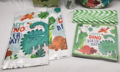 Happy Dinosaur Birthday Party Supplies Plates Napkins Cups Tablecloth Banner Kit - Picture 10 of 11