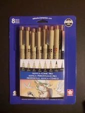 Sakura Pigma Manga Comic Pro Drawing Set, Black Ink, Set of 8 Pieces Free Shipp