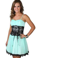 DEB Glitter Short Prom Dress Black and Silver with Lace Waist Sz M