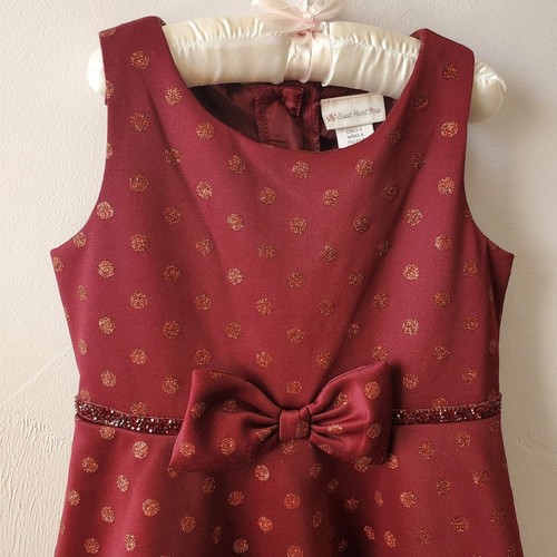 Sweet Heart Rose Dress Girls size 6 Burgundy Formal Sparkly Bow Party - Picture 3 of 8