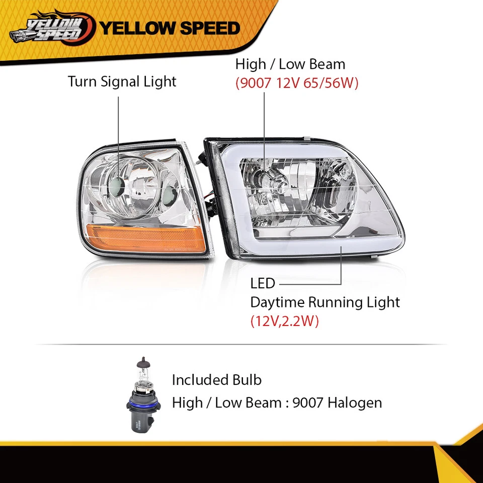 Faros LED DRL cromados + luces de esquina aptos para Ford F150/99-02 Expedition 97-03 Foto 3 de 4
