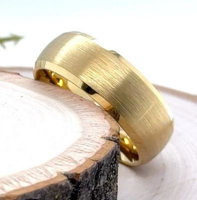 Men s 8mm Gold Tungsten Ring with Brushed Texture Center   Elegant Holiday Gifts
