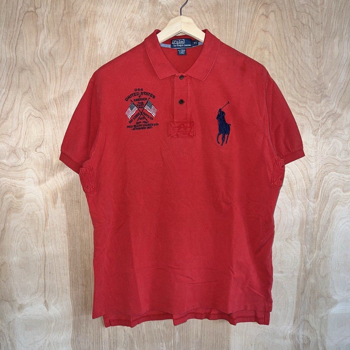MEN'S POLO RALPH LAUREN BIG PONY USA FLAG COTTON LOGO DESIGNER