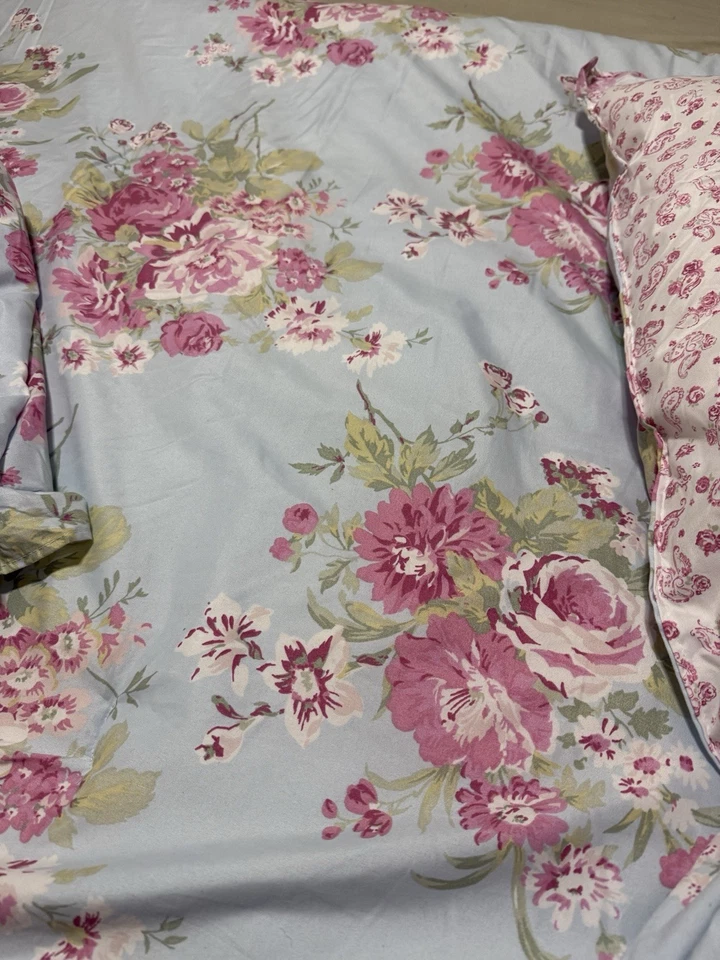 Одеяло Simply Shabby Chic королевский размер капуста роза и 2 наволочки синее собранное в рюш - Изображение 4 из 4