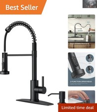 Stylish Pull Down Kitchen Faucet with Soap Dispenser Lead-Free Stainless Steel